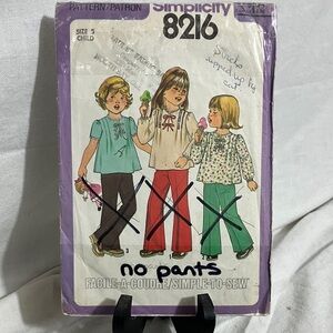 Simplicity 8216 Children's Top Pattern - Blue, Cream, Green